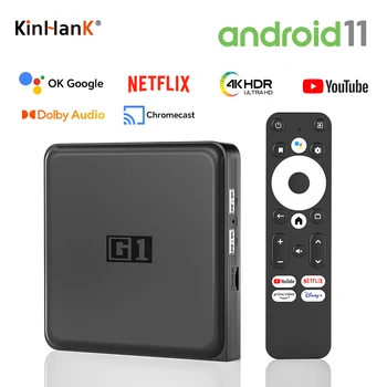  KINHANK G1 Android TV Box с Netflix 4K Ultra HD, Сертифициран Google Устройство стрийминг Dolby Vision HDR10 + 4G 32G WiFi6