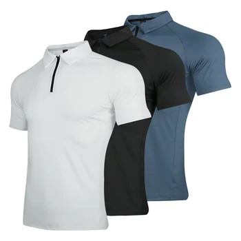  Нова лятна мъжка тениска за фитнес, спортна бързосъхнеща тениска за бягане, Мъжки ризи за фитнес зала от полиестер с цип, Бяла случайни топ 2023 година.