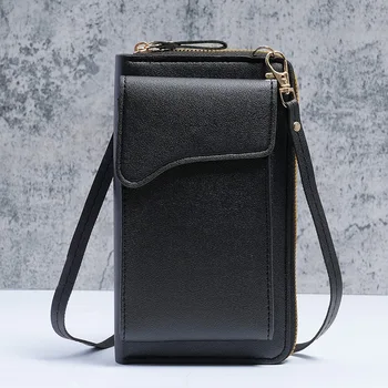  Просто нова мода однотонная чанта през рамо интернет-знаменитост, женствена чанта през рамо с голям капацитет, дълъг портфейл, чанта за мобилен телефон.