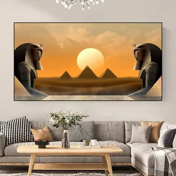  Реколта абстрактни египетските пирамиди Пейзаж на пустинята Платно Живопис Плакати и щампи Стенно изкуство, Начало декор за хола Без рамка