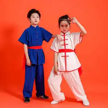  2023 Детски дрехи за изказвания по бойни изкуства, Униформи Кунг-фу, Бебешки дрехи за тренировки по ушу с дълги ръкави LE449