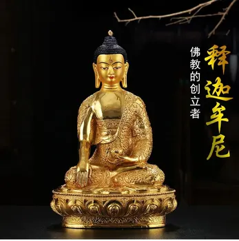  Продажба на едро 31 см голям Будизма ДОМАШЕН семеен зала защита на лоби Тибетски Непал Буда Шакямуни позлата латунная статуя на Буда