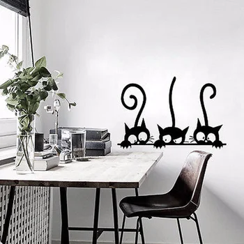  Прекрасни Три Черни Котка САМ Стикери за стена за Декорация на стая с Животни индивидуалност Винилови Стикери за стена