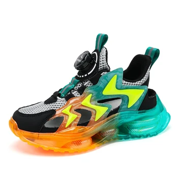  Детски Дишащи обувки с въртяща се ключалка за момичета и юноши, ежедневни Спортни обувки за бягане, Лека Модерна Мека обувки
