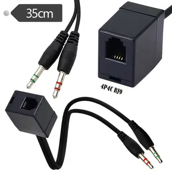  Конвертиране на слушалки 4P4C Crystal Head RJ9 Двойна 3,5 мм Компютърен Включете Телефонния Кабел конвертор за преобразуване на движението слушалки 35 см