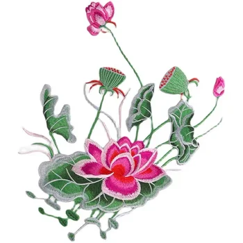  Нашивка с цвете лотос, бродирани аппликацией на чанта 