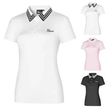  жените риза за голф, лятна модни спортни облекла за голф, дишащи бързо съхнещи polo ризи с къс ръкав за жени
