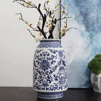  Керамична ваза с ръчно изрисувани Сини и бели Керамични вази за творчество Хол Хидропоника за поставяне на цветя на Големи цветя
