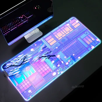  Подложка за мишка с лунен пейзаж RGB, led Подложка за работния плот, Подложки за мишки за компютърните геймъри, Игрови Аксесоари, Подложка за мишка, XXL, подложка за клавиатура с подсветка