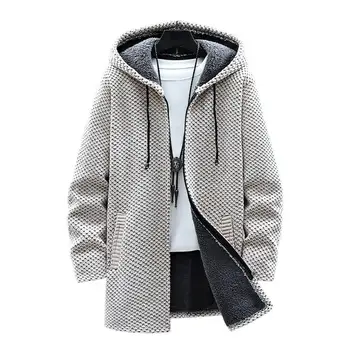  Стилно мъжко яке, однотонное мъжко палто със средна дължина, вязаная яке с цип