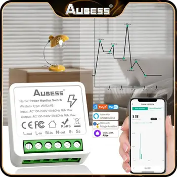  Aubess Mini Smart Wifi Превключвател 16A С Монитор за Захранване на Безжични Ключове за осветление Умен Дом Sasha Smart Life Алекса Alice Google Home
