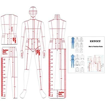  Състав за илюстрация на мъжката мода, шаблони за рисуване, акрил за шиене, проектиране на рисунката под формата на хуманоидни измерване на дрехи