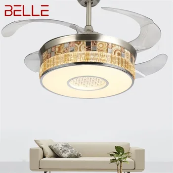  Вентилатор на тавана BELLE, невидим лампа с дистанционно управление, модерна луксозна led лампа със златен печат за дома