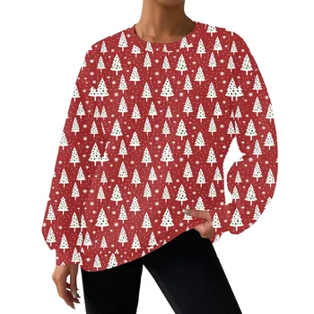  Дамски блузи Модерен Женски пуловер с кръгло деколте Зима 2024 Нови Коледни Дамски блузи с дълъг ръкав Луксозни Y2k