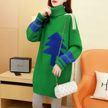 DAYIFUN 2023, Нови дебели пуловери с високо воротом, дамски потници, пуловери със средна дължина на коледните дизайн, есенно-зимни долните скок