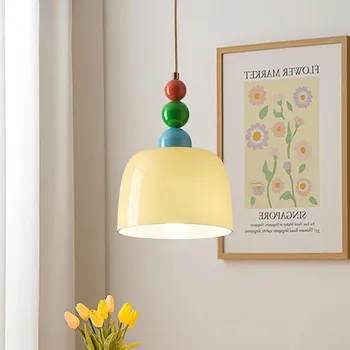  Окачен лампа от млечно бяло стъкло, модерен минималистичен led лампа от цветно стъкло, Декоративна и трапезария, кабинет, Нощно шкафче, спалня
