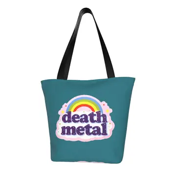  Изработена по поръчка холщовая чанта за пазаруване в стила на рок-музиката Дет метъл, дамски чанти за многократна употреба за пазаруване в магазини за хранителни стоки