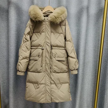  Дамски дрехи 2023 г., есен и зима, ново утолщенное топло палто в корейски стил, пуховик със средна дължина, с много кожа яка
