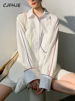  CJFHJE Елегантна однотонная блуза, дамски свободна однобортная риза с дълъг ръкав, дамски Корейската мода, Нова непостоянно пролетно облекло