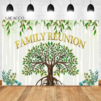  На фона на Събиране на семейството Laeacco Семейно Дърво, Събиране на листа от евкалипт, Златисто-зелен Декор за парти, на Фона на портретна фотография