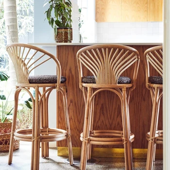  Бар стол Vine, лесен бар стол, простата облегалка от ратан, ретро-ins, ротанговый стол