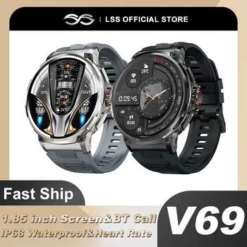  V69 1,85-инчов смарт часовници с Bluetooth-разговори HD, мъжки спортни, фитнес тракер, кардиомонитор, 710 mah, умни часовници за Android и iOS