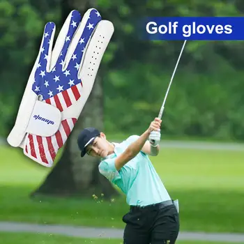  Ръкавица за голф с регулируема закопчалка Ръкавица за голф Мъжка Ръкавица за голф с регулируема катарама с Изображение на американското, Здрава за лявата ръка