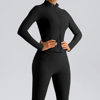  Яке Wyplosz Define, блузи с дълъг ръкав, спортни облекла за йога, дамски спортни укороченная облекло за фитнес с цип, бързосъхнеща, облегающая Зима