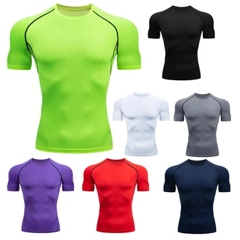  Мъжки ризи с къс ръкав Основен слой Компрессионной футболни тениски Баскетбол Спорт Фитнес, Бягане, Тренировка Монтиране топ быстросохнущий