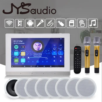  Караоке WiFi Усилвател Bluetooth Стенен Android Усилвател Sound система за домашно кино със стерео система с 6,5-инчов тавана на говорителя с микрофон