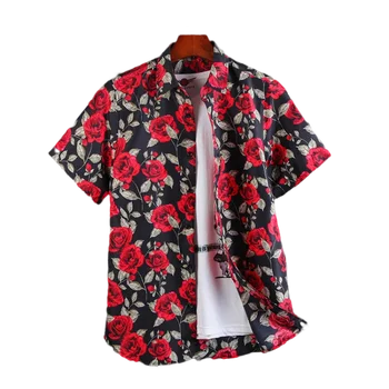  2023 Нова мода Универсална блуза, Риза Голяма мъжка риза Плажен свободна площ Тенденция Индивидуалност Просто къс ръкав
