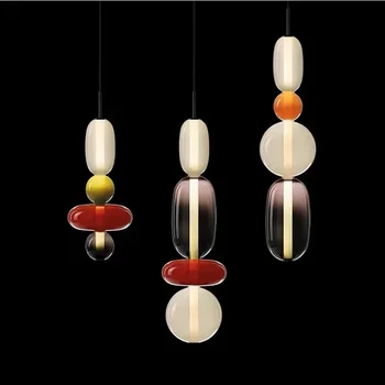  Скандинавски Цветни окачен лампа, начало декор в трапезарията, Осветление в помещенията, Италиански Дизайнер, Нощно шкафче, модерен стъклен полилей