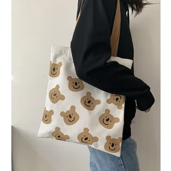  2023 Нов Instagram Южна Корея, Нова Холщовая Чанта Дамска Чанта за пазаруване с Едно рамо Сладък Карикатура Студент Изкуство Женствена Чанта
