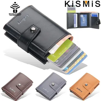  Калъф за визитни картички KISMIS с RFID заключване - портмоне-калъф за кредитни карти от естествена кожа с подарък предавателна кутия, минималистичен дизайн