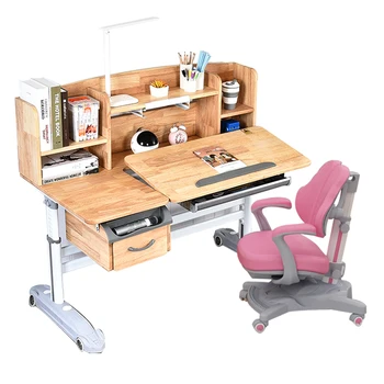  детски мебели за дома и училище, ергономичен, модерен работно бюро от масивно дърво с розов цвят, набор от писмени маси и столове