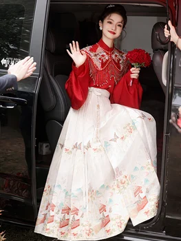  Китайското сватбена рокля, рокля с конете муцуна, комплект сватбена рокля за ангажименти за момичета, женствена бродерия с принтом Hanfu