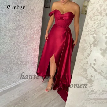  Червени рокли на русалка на едно рамо за бала с нарязани във формата на сърце, корсет, дълга вечерна рокля за партита 2024, дамски официални вечерни рокли