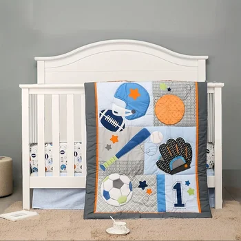  комплект детско спално бельо със спортен принтом, 3шт, Комплект спално бельо за детски ясли, детски магазин за дома