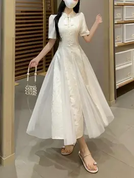  Женско Черно Бяло Подобряване на Модно рокля Чонсам В един комплект, Тънка Лятна Рокля В Новия Традиционния Ретро стил Qipao От S До XXL
