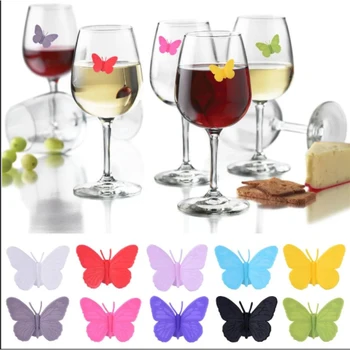  набор от нови силиконови ключодържатели във формата на пеперуда Маркери за вино, чаши за вино Знак за коктейли за партита Икона чаши за пиене Id нещастници