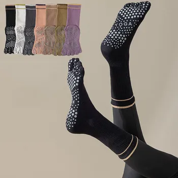  Нови обикновен раиран Професионални нескользящие чорапи за йога с пет пръста до средата на прасците, чорапи за спорт на закрито, танци, фитнес, гимнастика, пилатес