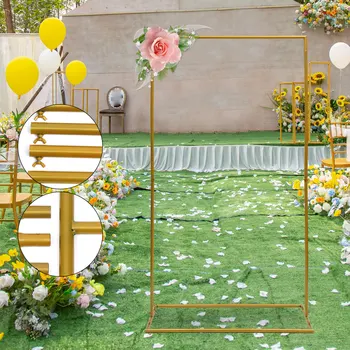 Сватбена арка Метална поставка за фон Правоъгълна поставка за цветя за сватба, рожден Ден Украса на градината Злато