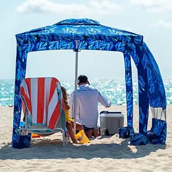  Къща за обличане, Плажен навес размер на 6,2 × 6,2 инча, Лесно се инсталира и е отстранена, Страхотна Плажна палатка Cabana с Джобове за пясък, Незабавно подслон от слънцето