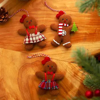  3ШТ Кафяв Коледен Окачен Медальон Аксесоари за партита Начало Декор С Коледа, Празнични Сувенири за кукли-Сладкиши Човечета
