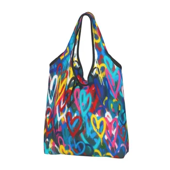  Многократна употреба за хранителни стоки чанти Rainbow с графити, които могат да се перат в машина, абстрактни чанти за пазаруване в стила на ЛГБТ-гей, Голяма дългогодишна чанта за съхранение
