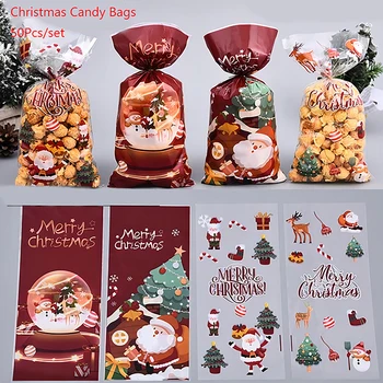  50шт Коледни пакети за бонбони Подарък пакет на Дядо Коледа Коледна Украса 2023 Навидад Коледни Подаръчни торбички, Опаковки, материали за коледни сладки