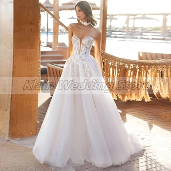  Сватбена рокля на принцеса трапецовидна форма Weilinsha с аппликацией за жени, дълбоко V-образно деколте, чрез шнурове отзад, Сватбени рокли с високо качество Vestido De Новия