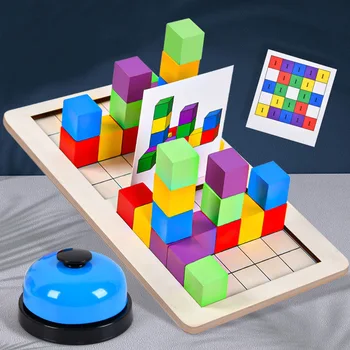  Тренировка пространствено-логическо мислене Родител-дете на Интерактивна игра на дъска за двама PK Играчка-пъзел Градивни елементи Дървени играчки