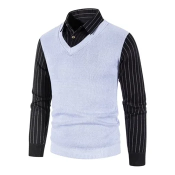  2023 Есен/Зима Нов Мъжки Модерен Случайни Пуловер С яка От Две Големи Бизнес Ежедневни Ризи
