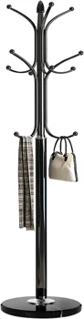  Метална закачалка за дрехи Kertnic с основа от естествен мрамор, отделно стояща дърво за антре с 12 куки за окачване, шал, чанта